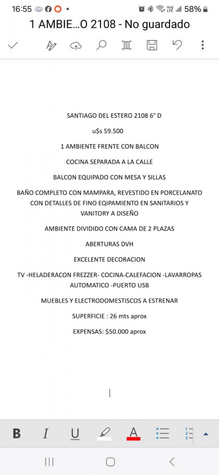 VENTA 1AMB RECICLADO CENTRO BALCON FRENTE