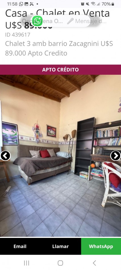 Chalet 3 amb barrio Zacagnini U$S 89.000 Apto Credito