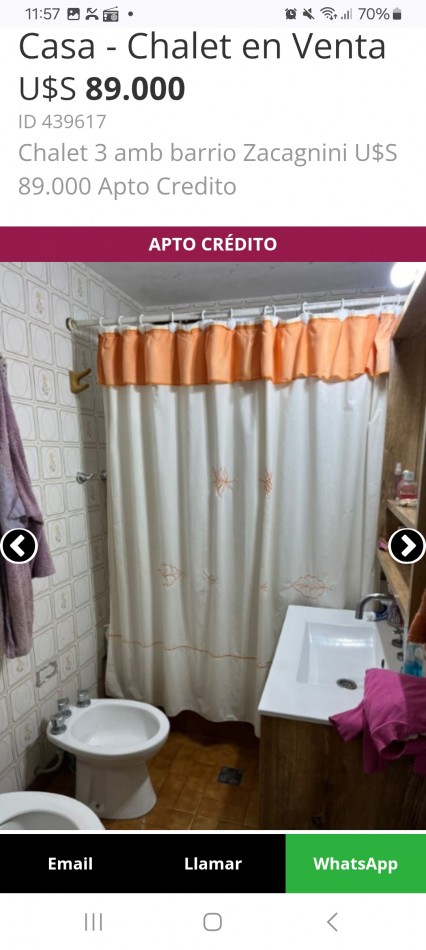Chalet 3 amb barrio Zacagnini U$S 89.000 Apto Credito