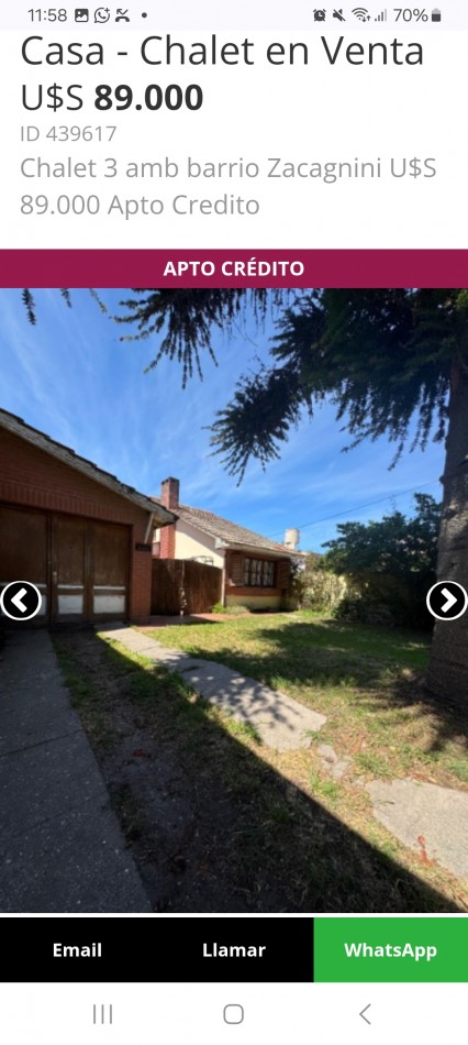 Chalet 3 amb barrio Zacagnini U$S 89.000 Apto Credito