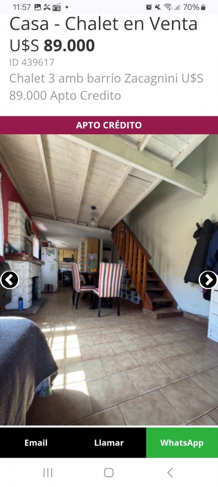Chalet 3 amb barrio Zacagnini U$S 89.000 Apto Credito