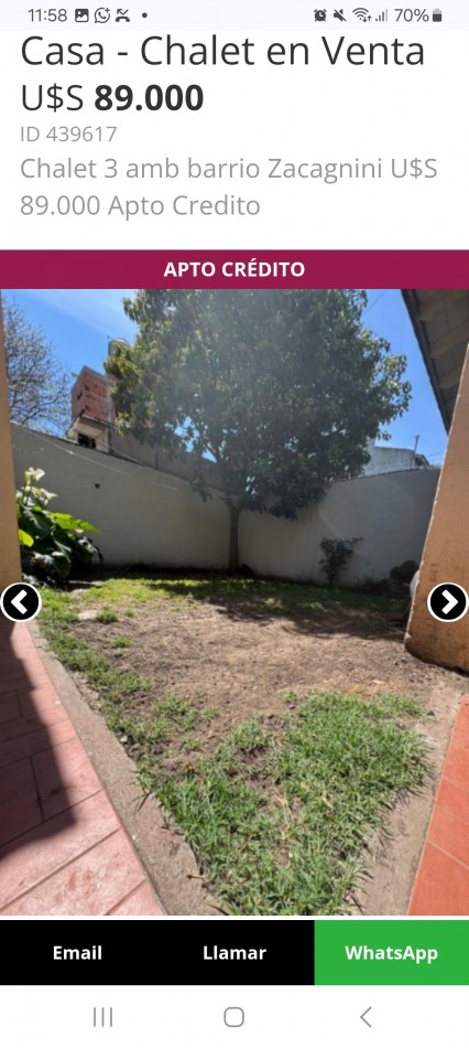 Chalet 3 amb barrio Zacagnini U$S 89.000 Apto Credito