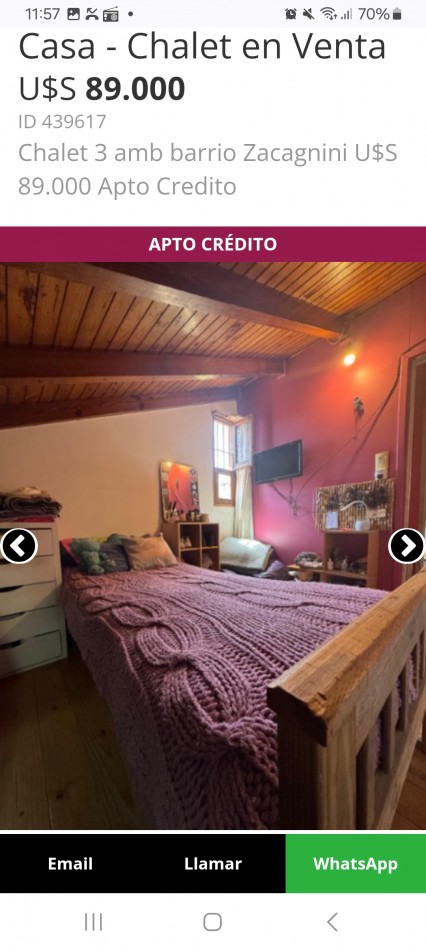 Chalet 3 amb barrio Zacagnini U$S 89.000 Apto Credito