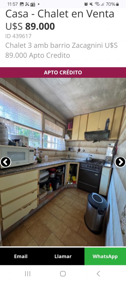 Chalet 3 amb barrio Zacagnini U$S 89.000 Apto Credito