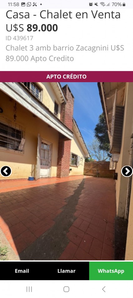 Chalet 3 amb barrio Zacagnini U$S 89.000 Apto Credito