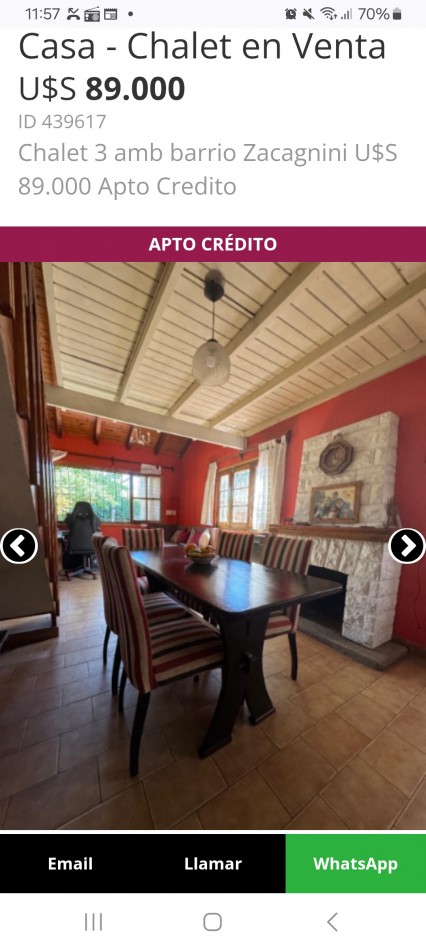 Chalet 3 amb barrio Zacagnini U$S 89.000 Apto Credito