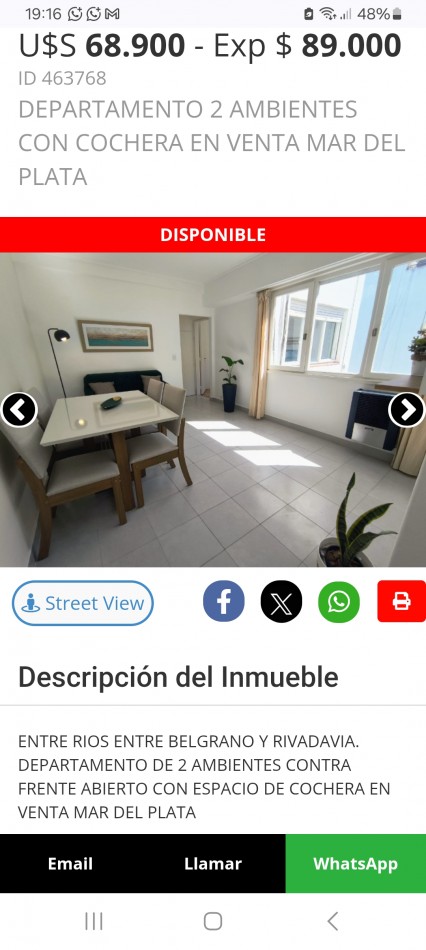 VENTA 2AMB con COCHERA CONTRAFRENTE CENTRO 