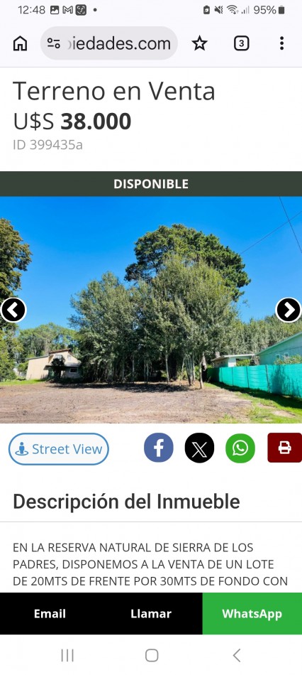 VENTA terreno en Sierra de los Padres 