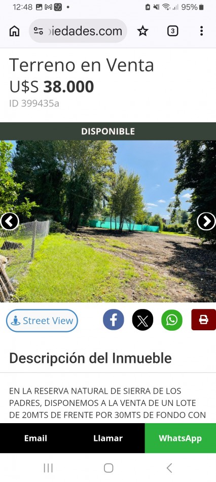 VENTA terreno en Sierra de los Padres 