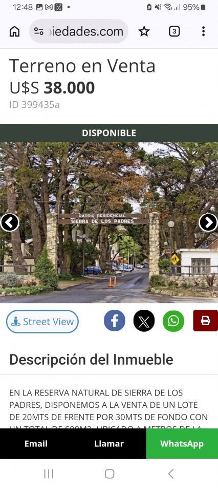 VENTA terreno en Sierra de los Padres 